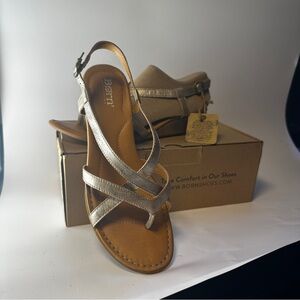 Born Womens Size 11 Metallic Leather Slingback Sandals Comfort Strappy NIB